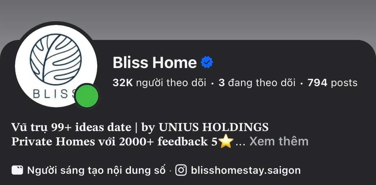 Số liệu Fanpage/TikTok của Bliss Home